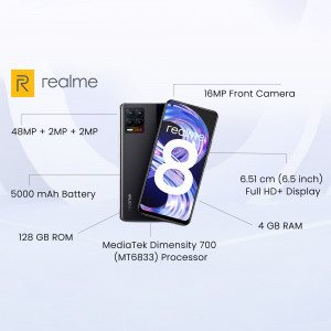 Realme 8 smartphone with highlighted features