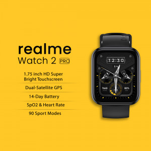 Realme Watch 2 Pro smartwatch on a yellow background