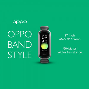 OPPO Band Style fitness tracker displayed on a green background