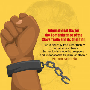 Illustration of a clenched fist with a chained wrist, commemorating the International Day for the Abolition of Slavery.