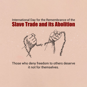 Illustration of hands breaking chains with text commemorating the International Day for the Remembrance of the Slave Trade and its Abolition.