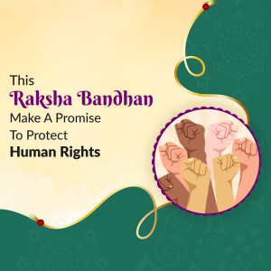 Raksha Bandhan graphic promoting human rights with diverse hands.