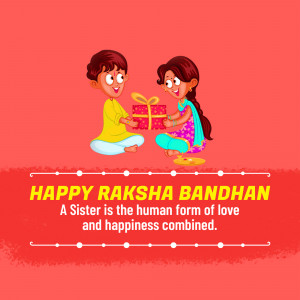Illustration of a brother and sister exchanging gifts for Raksha Bandhan