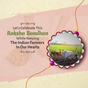 Raksha Bandhan greeting with an image of Indian farmers working in a field.