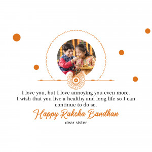 Raksha Bandhan greeting card with a photo of two children tying a Rakhi