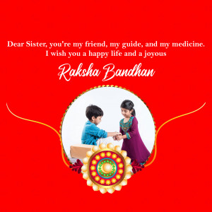 Raksha Bandhan greeting with a brother tying a rakhi on his sister's wrist.