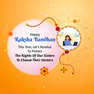 Raksha Bandhan greeting with a woman working on a laptop