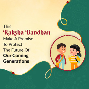 Raksha Bandhan illustration of brother and sister with a promise message.