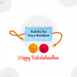 Raksha Bandhan greeting with a face mask and traditional sweets