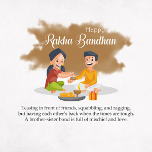 Illustration of a brother and sister celebrating Raksha Bandhan