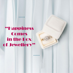 Diamond ring in an open jewelry box with text overlay