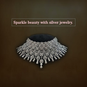 Close-up of a stunning silver necklace with sparkling stones.