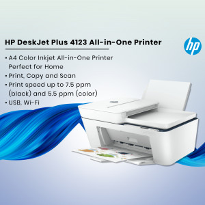 HP DeskJet Plus 4123 All-in-One Printer - White and Blue