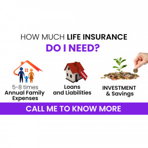 Infographic about life insurance needs with house, loans, and investment visuals.