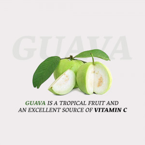 Close-up of green guavas with one sliced open, showcasing the white flesh and seeds.