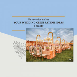 Elegant outdoor wedding setup with orange and gold decorations