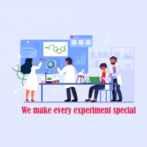 Illustration of a diverse team of scientists working in a modern laboratory.