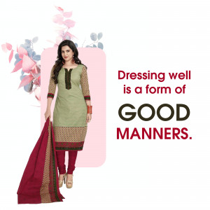 Woman wearing a traditional Indian salwar kameez with a motivational quote.
