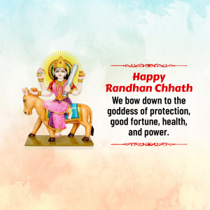 Image of Goddess Durga riding a horse with 'Happy Randhan Chhath' text