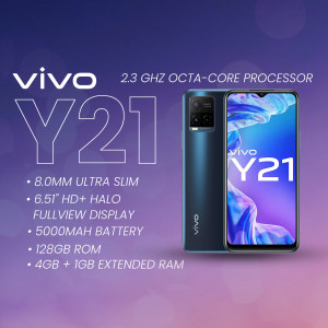 Vivo Y21 smartphone with key specifications highlighted