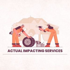 Illustration of two mechanics repairing a car