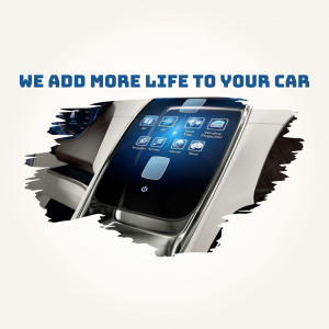 Modern car dashboard with a large touchscreen display