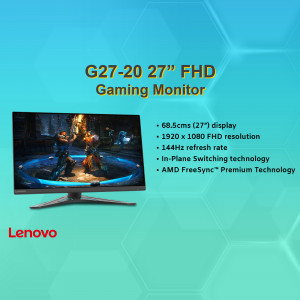 Lenovo G27-20 27 inch FHD Gaming Monitor with a game displayed on the screen
