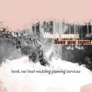 Indian wedding decoration with text promoting wedding planning services