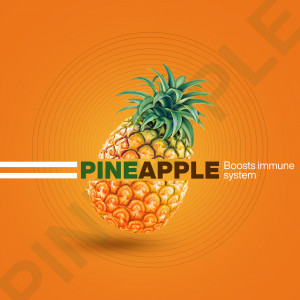 A vibrant image of a pineapple with text highlighting its immune-boosting properties.