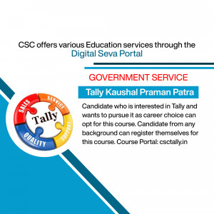 Image promoting Tally Kaushal Praman Patra course offered through CSC Digital Seva Portal