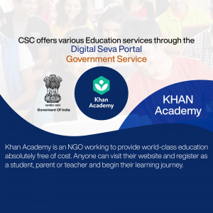 Image showcasing the partnership between CSC Digital Seva Portal and Khan Academy for education services.