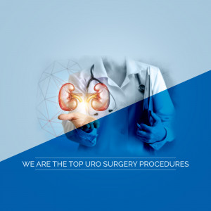 Doctor holding glowing kidneys with surgical tools