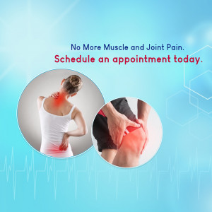 Image depicting muscle and joint pain with a call to schedule an appointment.