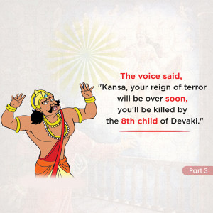 Illustration of King Kansa reacting to a divine prophecy about his downfall.