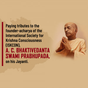 Portrait of A.C. Bhaktivedanta Swami Prabhupada with text honoring his birth anniversary.