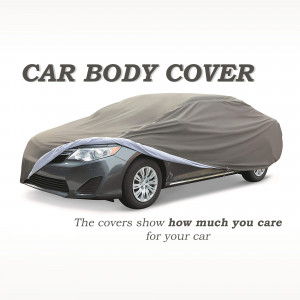 Gray car covered with a protective car body cover