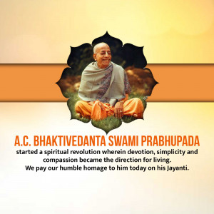Portrait of A.C. Bhaktivedanta Swami Prabhupada with a floral background and text honoring his birth anniversary.