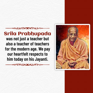 Portrait of Srila Prabhupada with a quote about his teachings