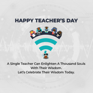 Happy Teacher's Day graphic with students and a wifi signal