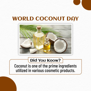 Image celebrating World Coconut Day with coconut oil and coconut pieces.