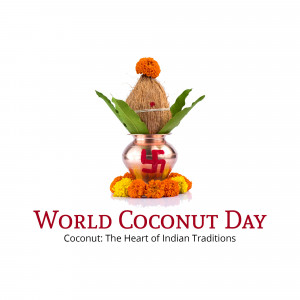Coconut with flowers and auspicious symbols for World Coconut Day