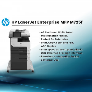 HP LaserJet Enterprise MFP M725f - A3 Black and White Multifunction Printer