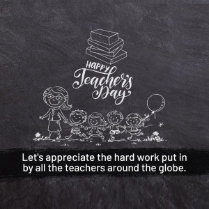 Chalkboard illustration with teacher and students for Teacher's Day