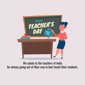 Illustration of a teacher writing 'Happy Teacher's Day' on a chalkboard