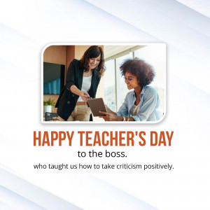 Two women looking at a tablet with text 'Happy Teacher's Day'