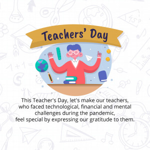 Illustration of a teacher with school supplies and a message of gratitude.