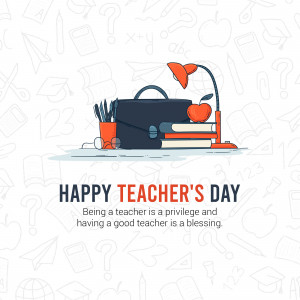 Illustration of school supplies with a 'Happy Teacher's Day' message.