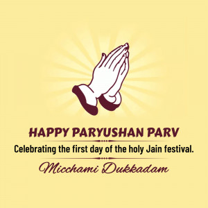 Praying hands with text 'Happy Paryushan Parv' and 'Micchami Dukkadam'