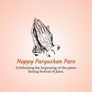 Illustration of praying hands with text 'Happy Paryushan Parv'