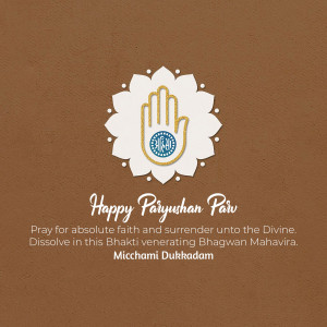 Paryushan Parv greeting with hand symbol and text